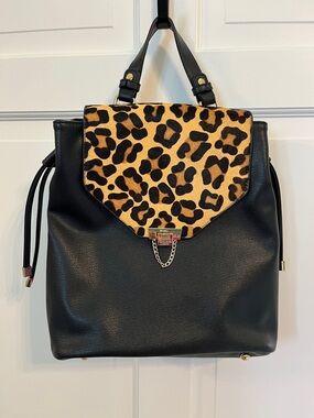 NWT Dune London Genuine Calf Hair Bag Black w/ Leopard Flap